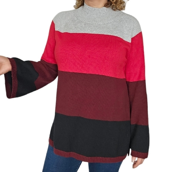 Charter Club Flats Sleeve Block Color Sweater Size X Large Grey Red Black - Picture 2 of 4
